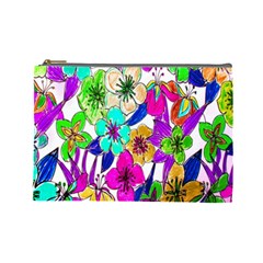 Floral Colorful Background Of Hand Drawn Flowers Cosmetic Bag (large)  by Simbadda