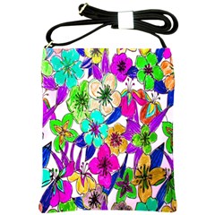 Floral Colorful Background Of Hand Drawn Flowers Shoulder Sling Bags by Simbadda