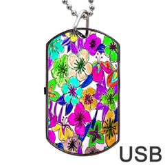 Floral Colorful Background Of Hand Drawn Flowers Dog Tag Usb Flash (two Sides) by Simbadda