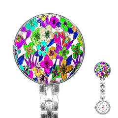 Floral Colorful Background Of Hand Drawn Flowers Stainless Steel Nurses Watch by Simbadda