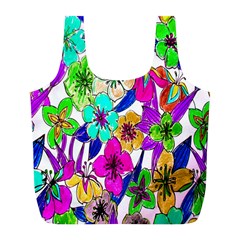 Floral Colorful Background Of Hand Drawn Flowers Full Print Recycle Bags (l)  by Simbadda