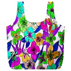 Floral Colorful Background Of Hand Drawn Flowers Full Print Recycle Bags (l)  by Simbadda