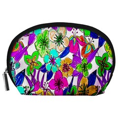 Floral Colorful Background Of Hand Drawn Flowers Accessory Pouches (large)  by Simbadda