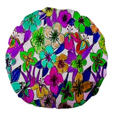 Floral Colorful Background Of Hand Drawn Flowers Large 18  Premium Flano Round Cushions by Simbadda