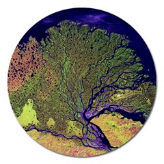 Lena River Delta A Photo Of A Colorful River Delta Taken From A Satellite Magnet 5  (round) by Simbadda