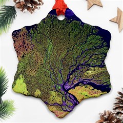 Lena River Delta A Photo Of A Colorful River Delta Taken From A Satellite Ornament (snowflake)