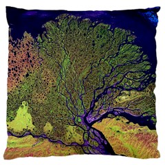 Lena River Delta A Photo Of A Colorful River Delta Taken From A Satellite Large Cushion Case (two Sides) by Simbadda