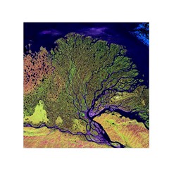 Lena River Delta A Photo Of A Colorful River Delta Taken From A Satellite Small Satin Scarf (square) by Simbadda