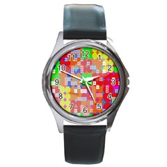 Abstract Polka Dot Pattern Digitally Created Abstract Background Pattern With An Urban Feel Round Metal Watch