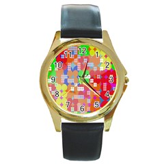 Abstract Polka Dot Pattern Digitally Created Abstract Background Pattern With An Urban Feel Round Gold Metal Watch by Simbadda