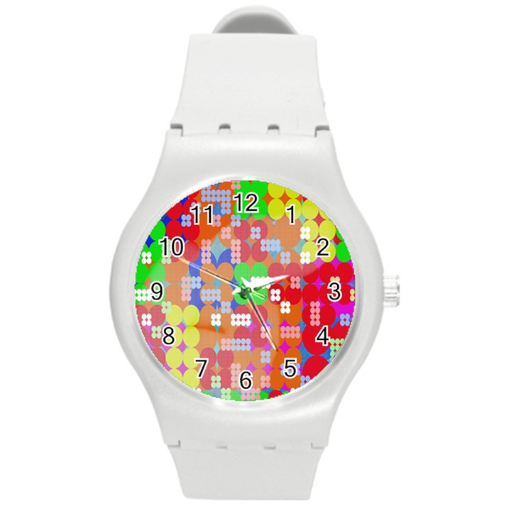 Abstract Polka Dot Pattern Digitally Created Abstract Background Pattern With An Urban Feel Round Plastic Sport Watch (M)