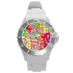 Abstract Polka Dot Pattern Digitally Created Abstract Background Pattern With An Urban Feel Round Plastic Sport Watch (l)