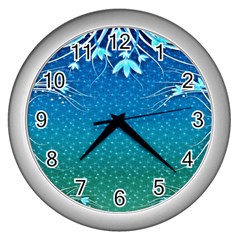 Floral 2d Illustration Background Wall Clocks (silver) 