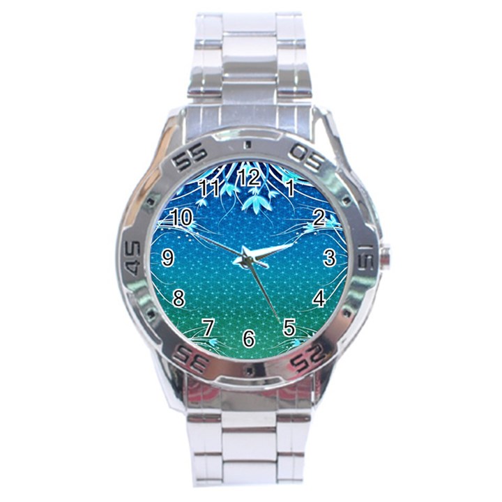 Floral 2d Illustration Background Stainless Steel Analogue Watch