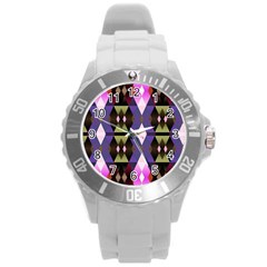 Geometric Abstract Background Art Round Plastic Sport Watch (l)