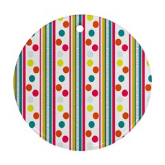 Stripes And Polka Dots Colorful Pattern Wallpaper Background Ornament (round) by Nexatart