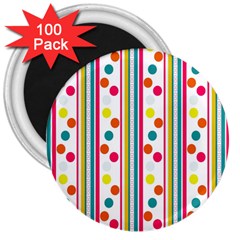 Stripes And Polka Dots Colorful Pattern Wallpaper Background 3  Magnets (100 Pack) by Nexatart