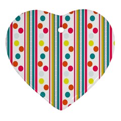 Stripes And Polka Dots Colorful Pattern Wallpaper Background Heart Ornament (two Sides)