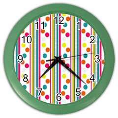 Stripes And Polka Dots Colorful Pattern Wallpaper Background Color Wall Clocks by Nexatart