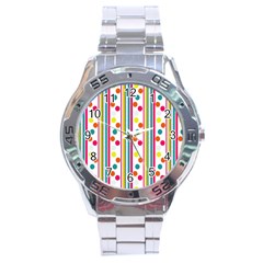 Stripes And Polka Dots Colorful Pattern Wallpaper Background Stainless Steel Analogue Watch by Nexatart