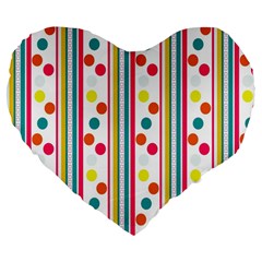 Stripes And Polka Dots Colorful Pattern Wallpaper Background Large 19  Premium Flano Heart Shape Cushions by Nexatart