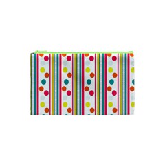 Stripes And Polka Dots Colorful Pattern Wallpaper Background Cosmetic Bag (xs) by Nexatart