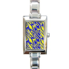 Blue Yellow Wave Abstract Background Rectangle Italian Charm Watch by Nexatart