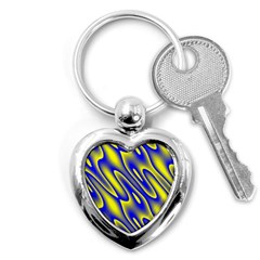 Blue Yellow Wave Abstract Background Key Chains (heart)  by Nexatart