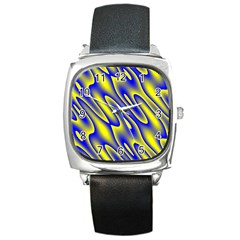 Blue Yellow Wave Abstract Background Square Metal Watch by Nexatart