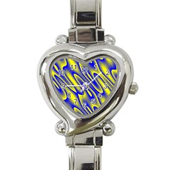 Blue Yellow Wave Abstract Background Heart Italian Charm Watch