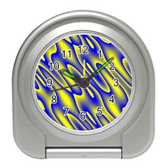 Blue Yellow Wave Abstract Background Travel Alarm Clocks by Nexatart