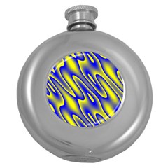 Blue Yellow Wave Abstract Background Round Hip Flask (5 Oz) by Nexatart