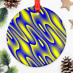 Blue Yellow Wave Abstract Background Round Ornament (two Sides) by Nexatart