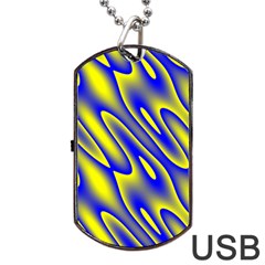 Blue Yellow Wave Abstract Background Dog Tag Usb Flash (one Side) by Nexatart