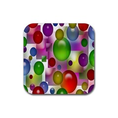 Colored Bubbles Squares Background Rubber Coaster (square)  by Nexatart