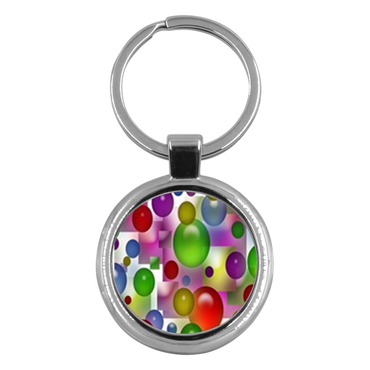 Colored Bubbles Squares Background Key Chains (Round) 