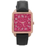 Fusia Abstract Background Element Diamonds Rose Gold Leather Watch  Front