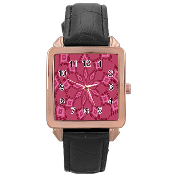 Fusia Abstract Background Element Diamonds Rose Gold Leather Watch 