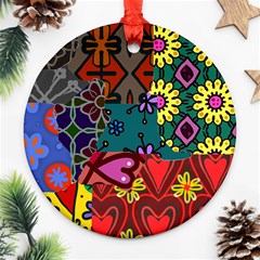 Digitally Created Abstract Patchwork Collage Pattern Ornament (round) by Nexatart