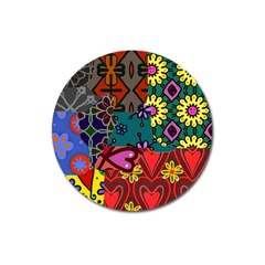 Digitally Created Abstract Patchwork Collage Pattern Magnet 3  (round) by Nexatart