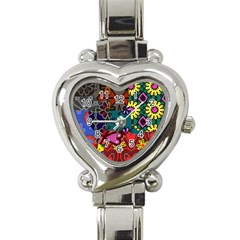 Digitally Created Abstract Patchwork Collage Pattern Heart Italian Charm Watch by Nexatart