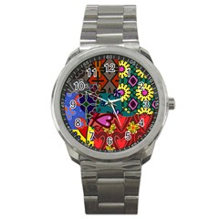 Digitally Created Abstract Patchwork Collage Pattern Sport Metal Watch by Nexatart