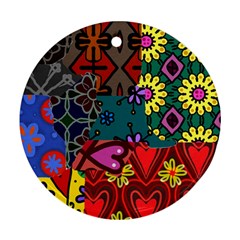 Digitally Created Abstract Patchwork Collage Pattern Round Ornament (two Sides) by Nexatart