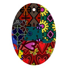 Digitally Created Abstract Patchwork Collage Pattern Oval Ornament (two Sides) by Nexatart