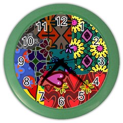 Digitally Created Abstract Patchwork Collage Pattern Color Wall Clocks by Nexatart