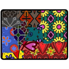 Digitally Created Abstract Patchwork Collage Pattern Fleece Blanket (large)  by Nexatart