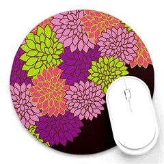 Floral Card Template Bright Colorful Dahlia Flowers Pattern Background Round Mousepads by Nexatart