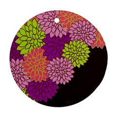 Floral Card Template Bright Colorful Dahlia Flowers Pattern Background Ornament (round) by Nexatart