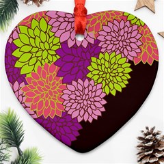 Floral Card Template Bright Colorful Dahlia Flowers Pattern Background Ornament (heart)