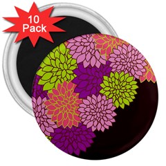 Floral Card Template Bright Colorful Dahlia Flowers Pattern Background 3  Magnets (10 Pack) 